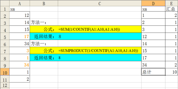 统计某一列不重复的个数（如何统计一列中不同内容的个数）