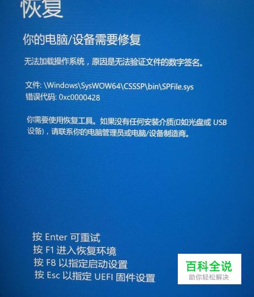 无法加载操作系统，无法验证文件的数字签名