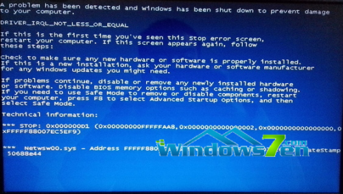 win7系统出现蓝屏错误代码0*000000D1分析与解决方法