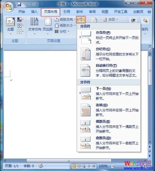 Word2007中分隔符的使用方法