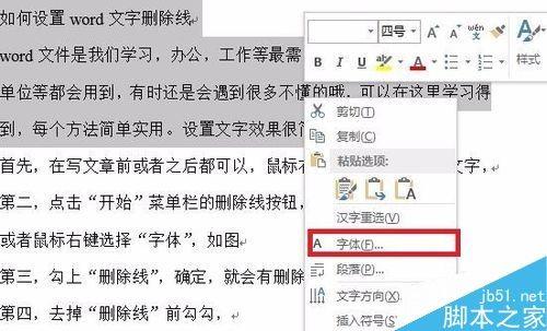 word文档中的文字删除线怎么设置?
