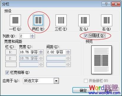 Word2007设置分栏效果