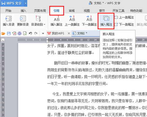 WPS2016文档如何添加尾注?