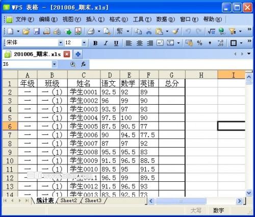 WPS表格制作期末学生成绩检测汇总表