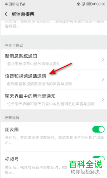 微信中语音和视频通话邀请的振动提醒如何开启