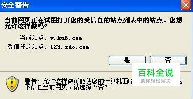 网页安全警告：试图打开受信任站点中的站点