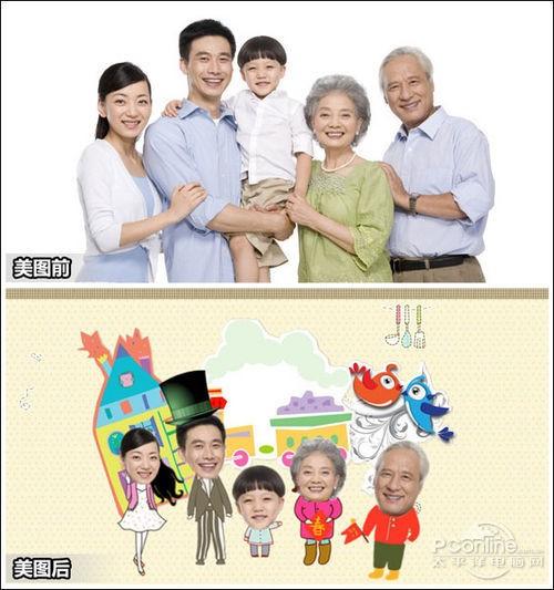 用美图秀秀制作卡通全家福