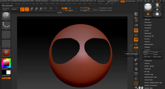 ZBrush怎么利用遮罩明亮删除或隐藏遮罩区域?
