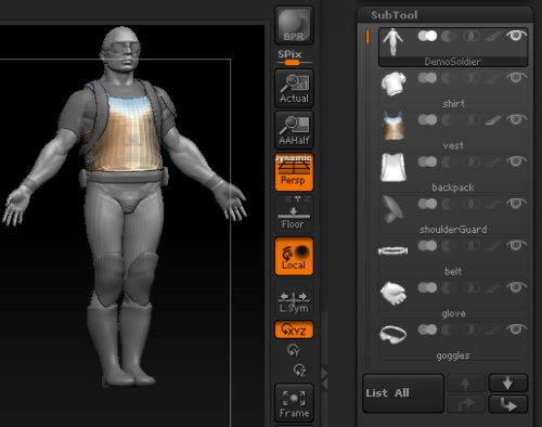 ZBrush如何把不同材质赋予同一个模型上