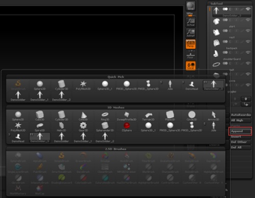Zbrush 4R7中如何添加和删除一个SubTool