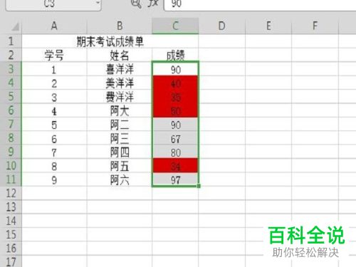 在Excel表格中怎么进行自动筛选并突出显示不及格的分数