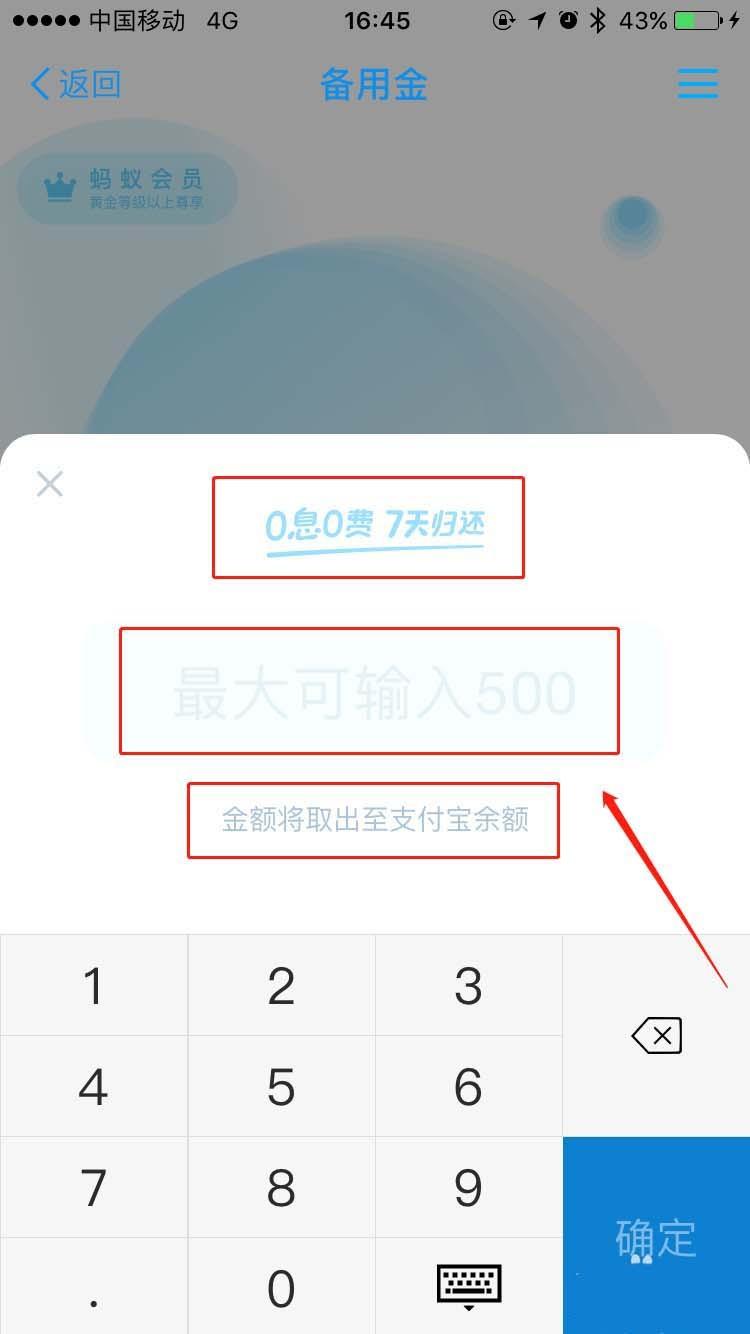 支付宝怎么提取500元备用金?