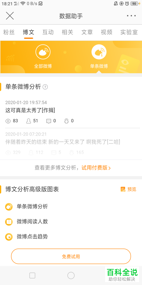 怎么查看微博中的博文阅读趋势