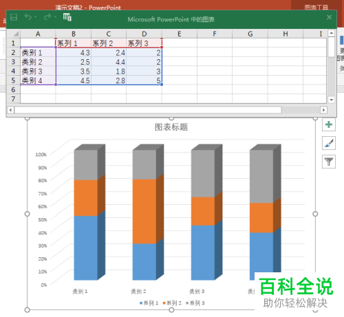怎么通过PPT设计制作简洁好看的三维百分比堆积柱形图