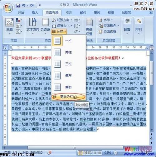 在Word 2007设置分栏的方法