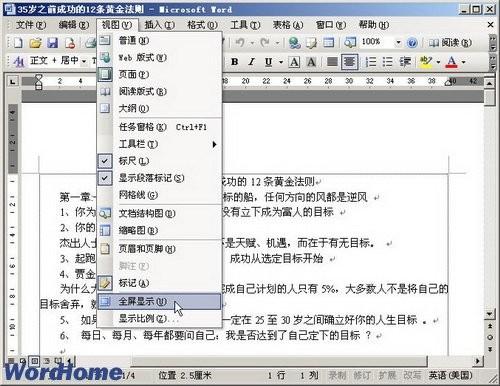 在Word2003中打开和关闭\