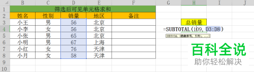 在wps中如何在筛选后显示剩余单元格的求和值